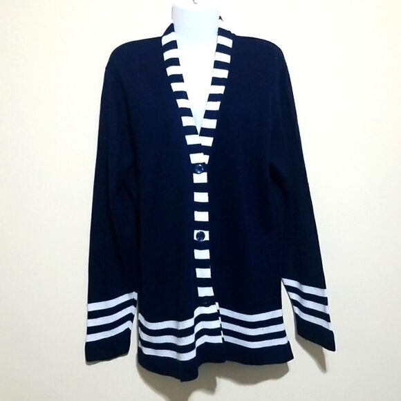 Blue Sweater Stripe Sweater Sz Large - Picture 2 of 7